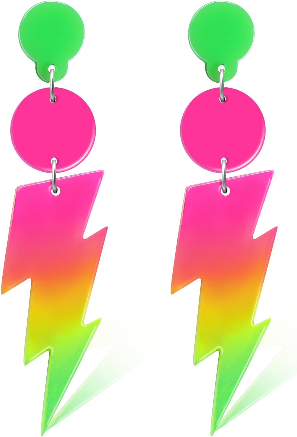 Nanafast 80S Neon Earrings Lightning Bolt Dangle Earrings for Women, 80s Accessories for Women Colorful Gradient Neon Jewelry