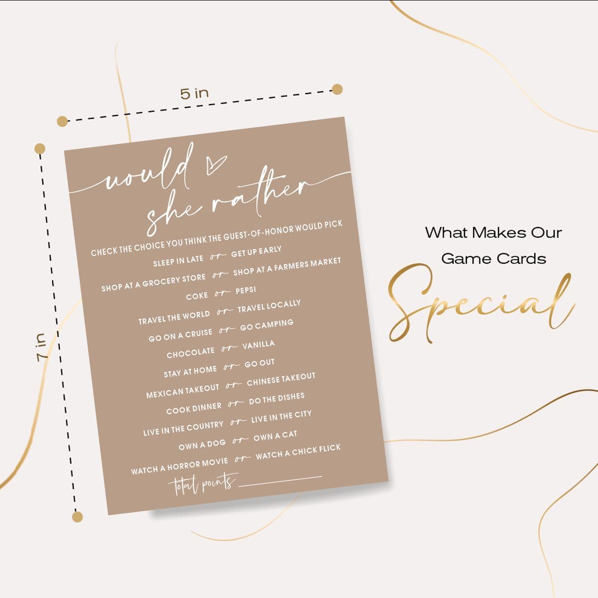 Bridal Shower Games Cards, Would She Rather Bridal Shower Game for 25 Guests, Engagement Party Wedding Games for Guests, Minimalist Brown Wedding Party Supplies - D11
