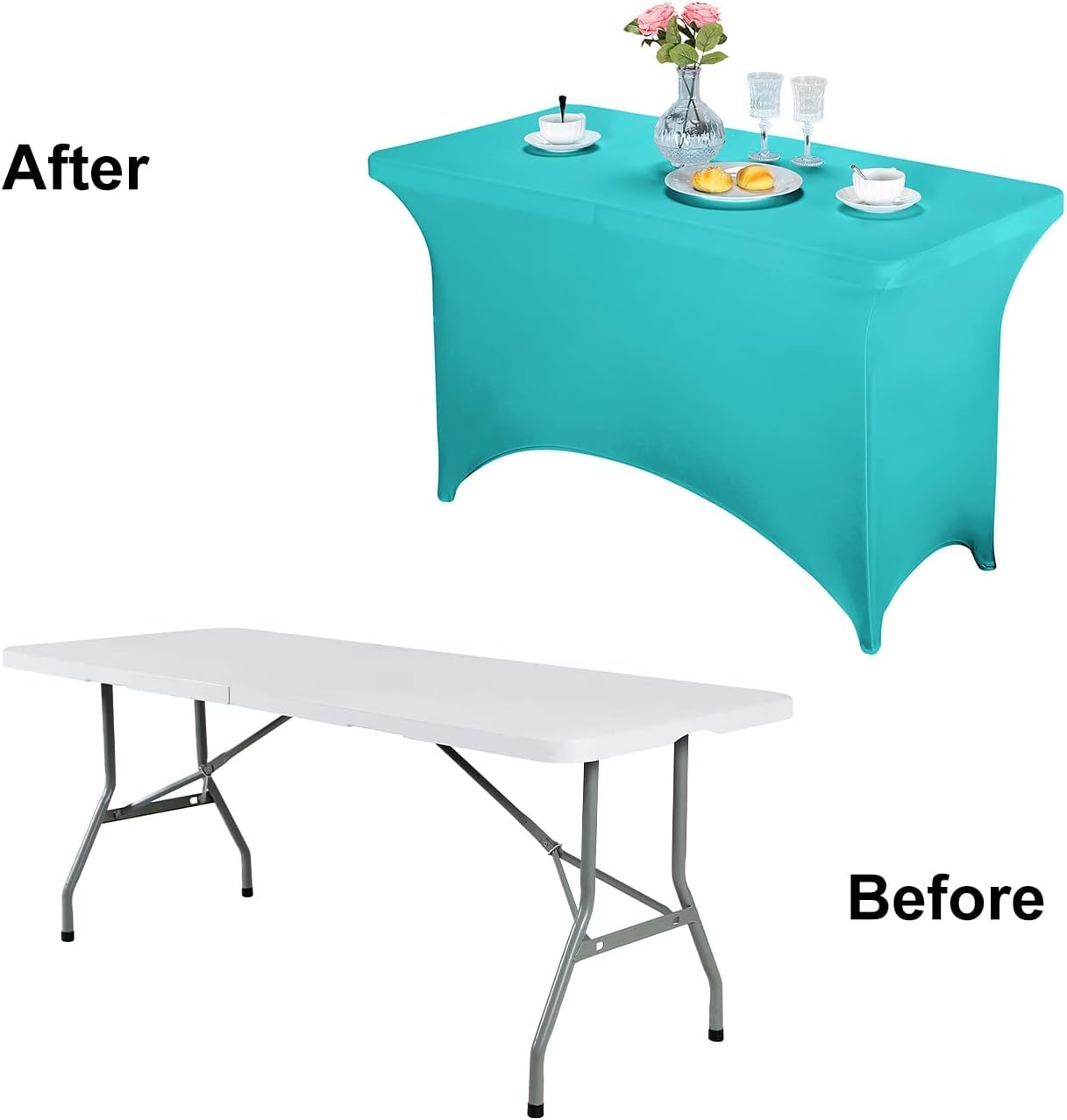 FORLIFE 4Pack Spandex Table Covers，Fitted Tablecloth for Rectangular Tables, Stretch Patio Table Covers, Universal Spandex Table Cover for Wedding, Banquet, Party (4ft, Turquoise)