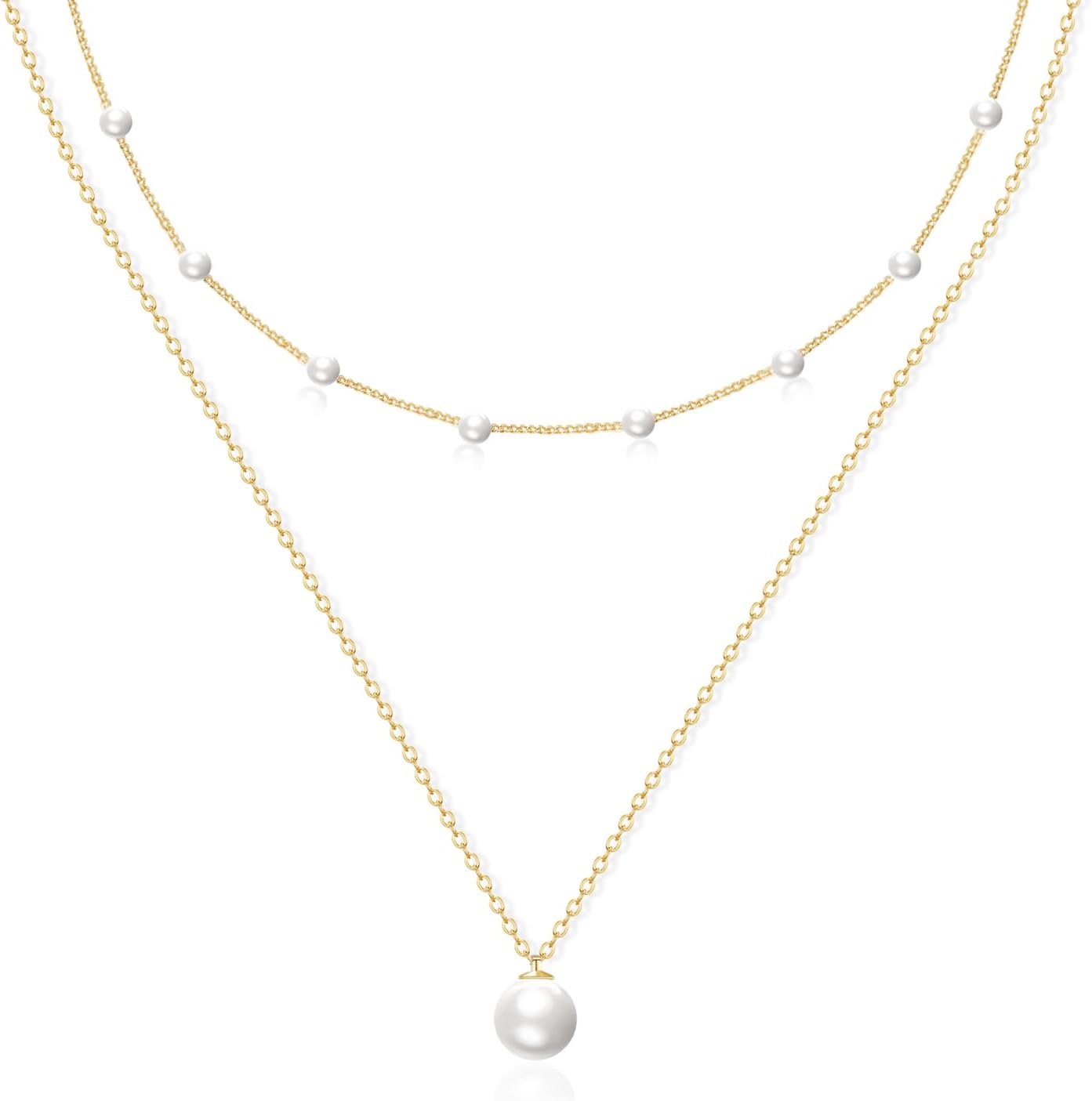 OGD Gold Pearl Necklaces Set for Women 14K Gold Plated Dainty Layered Pearl Cute Daisy Pearl Choker Gold Necklace Gifts for Women Gold Trendy Jewelry Gifts