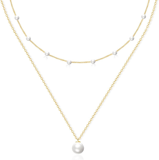 OGD Gold Pearl Necklaces Set for Women 14K Gold Plated Dainty Layered Pearl Cute Daisy Pearl Choker Gold Necklace Gifts for Women Gold Trendy Jewelry Gifts