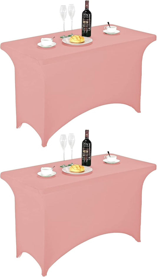 FORLIFE 2Pack Spandex Table Covers，Fitted Tablecloth for Rectangular Tables, Stretch Patio Table Covers, Universal Spandex Table Cover for Wedding, Banquet, Party (4ft, Dusty Pink)