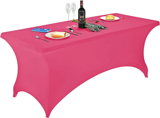 FORLIFE Spandex Table Cover - Fitted 6ft Rectangular Tablecloth, Stretch Patio Table Cover for Wedding, Banquet, Party (Hot Pink)
