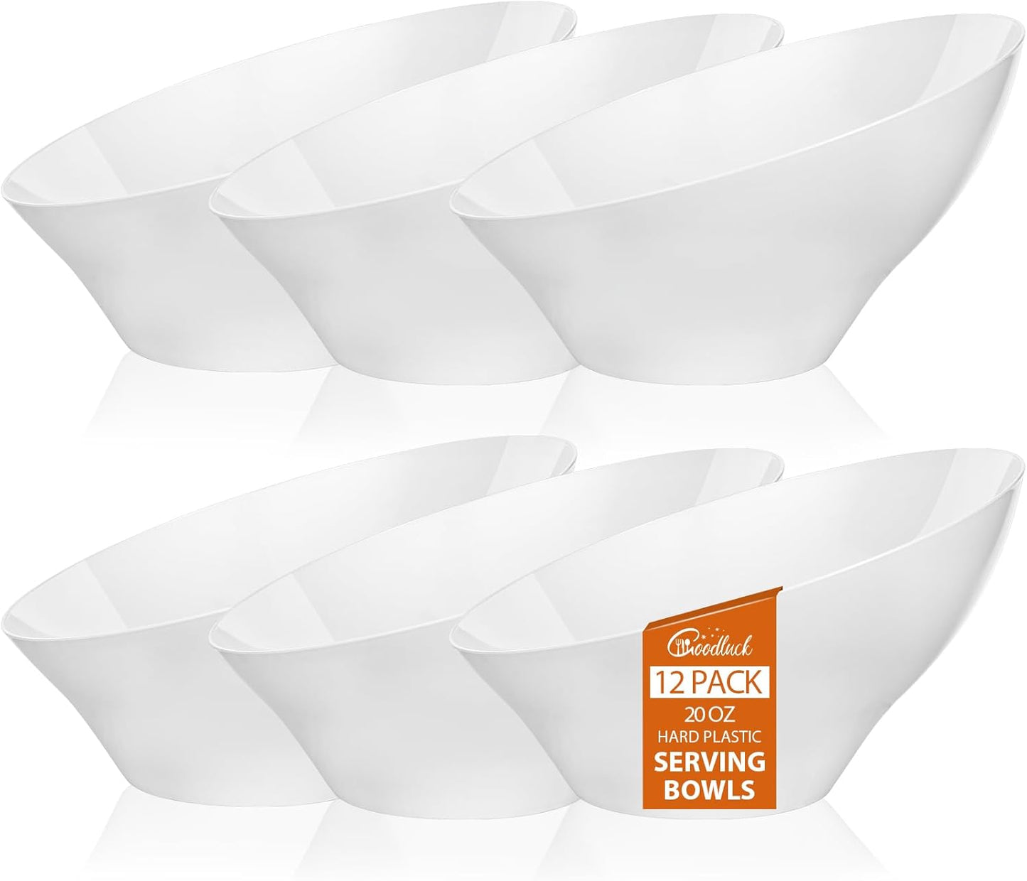 Goodluck 12 Pack White Plastic Serving Bowls for Party - 20 OZ Angled Disposable Serving Bowls for Wedding Party Chip, Candy, Salad & Fruit