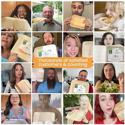 Raj Palm Leaf Plates Bulk [50-Pack] 10" & 7" Square Plates (2 CASES - 100 PACK) like Bamboo plates Disposable, Strong, Decorative Compostable Tableware for weddings, Lunch, Dinner