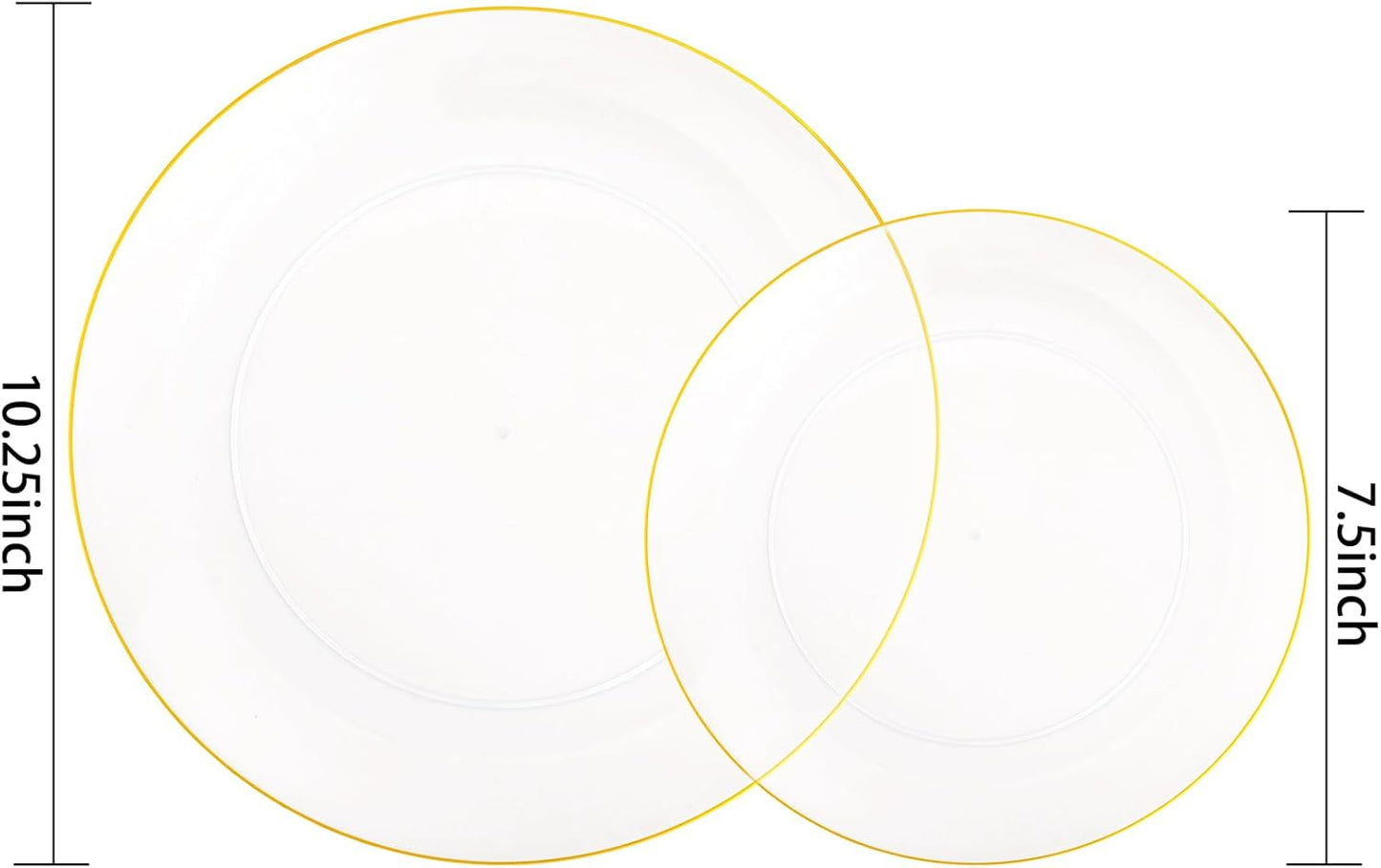 PULOTE 100PCS Clear and Gold Plastic Plates - Heavy Duty Clear Disposable Plastic Plates With Gold Trim for Wedding&Party Include 50 Dinner Plates, 50 Dessert Plates