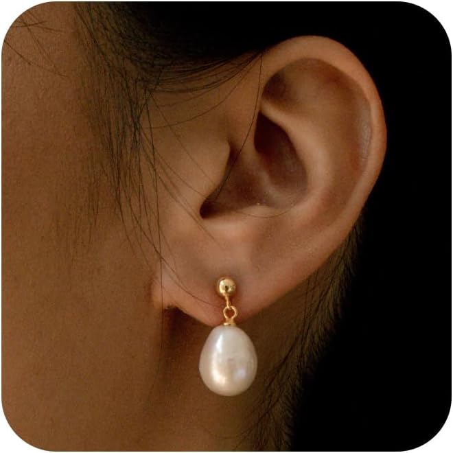 SELSHE Dangle Earrings for Women, 14k Gold Plated Pearl Drop Earring Dainty Gold Earrings for Women Trendy Cute Prom Bridal Earring Long Wedding Pearl Earring Formal Jewelry