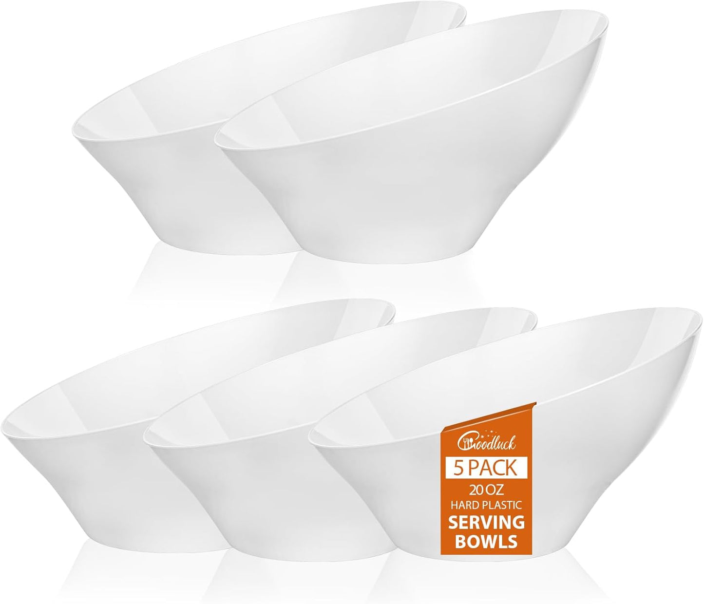 Goodluck 5 Pack White Plastic Serving Bowls for Party - 20 OZ Angled Disposable Serving Bowls for Wedding Party Chip, Candy, Salad & Fruit