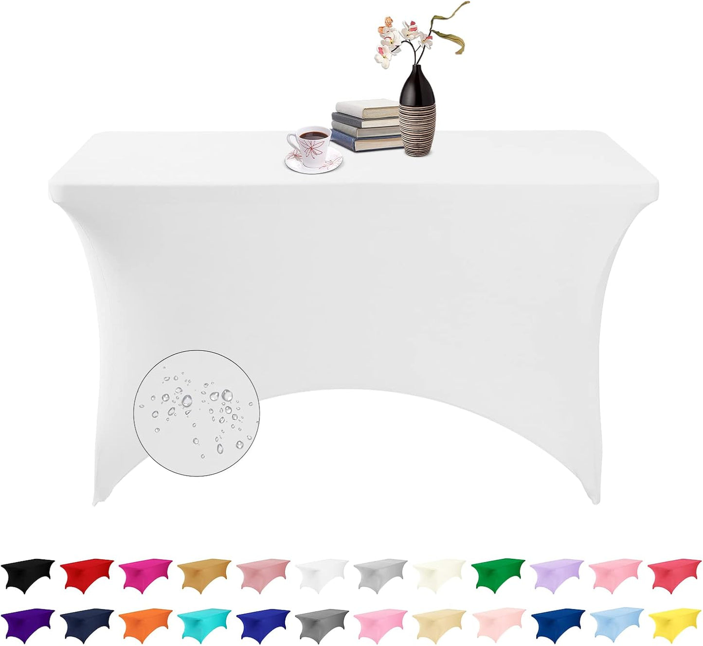 Spandex 4ft Waterproof Table Cover for Party,Wedding, Banquet, and Events(White)