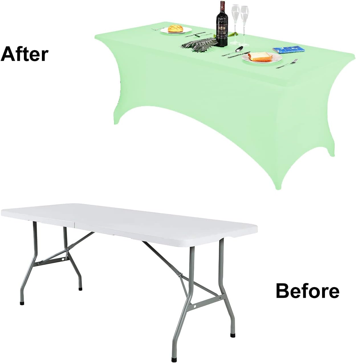 FORLIFE Spandex Table Cover - Fitted 8ft Rectangular Tablecloth, Stretch Patio Cover, Universal for Wedding, Banquet, Party (Mint)