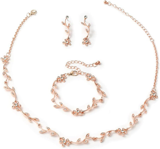 Crystal Necklace Earrings Bracelet Bridal Wedding Jewelry Set Rhinestone Choker Necklace For Brides Bridesmaid