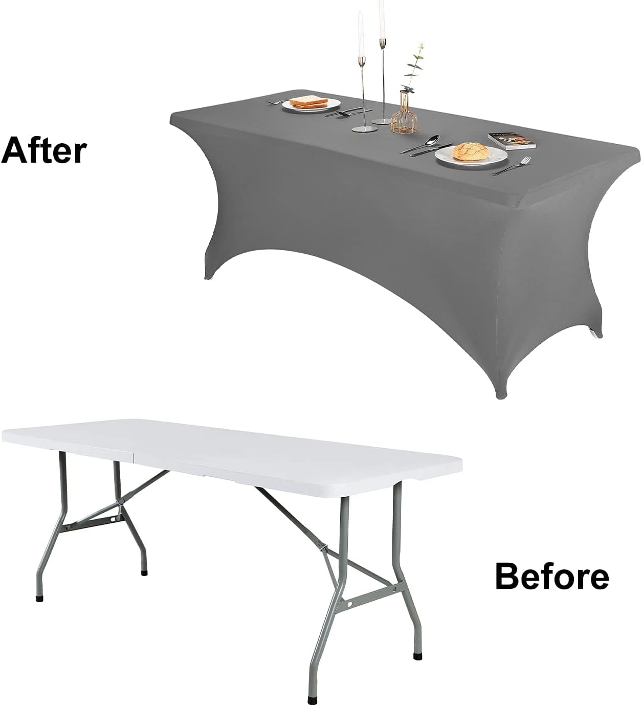 FORLIFE 2Pack Spandex Table Covers，Fitted Tablecloth for Rectangular Tables, Stretch Patio Table Covers, Universal Spandex Table Cover for Wedding, Banquet, Party (8ft, Gray)