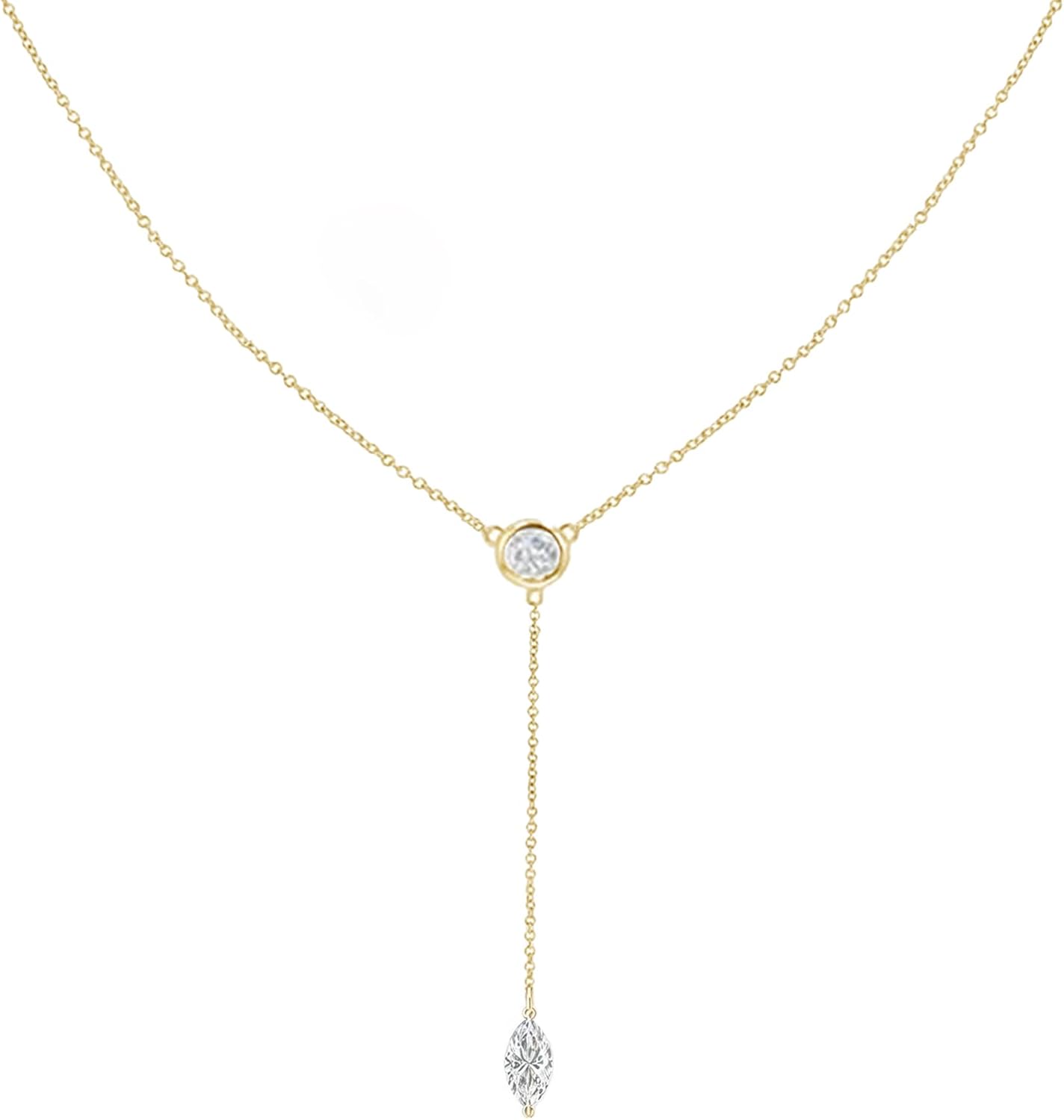 Gold Necklace for Women, Dainty Gold Long Necklaces 14k Gold Plated Prom Lariat Necklace Cute Choker Necklaces for Women Trendy Stuff Fashion Costume Gold Accessories Christmas Jewelry Gifts