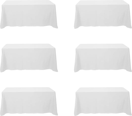 BRILLMAX 6 Pack White Tablecloths for 6 Foot Rectangle Tables 90 x 132 Inch - 6ft Rectangular Bulk Linen Polyester Fabric Washable Cloth Cover for Wedding Reception Banquet Birthday Party