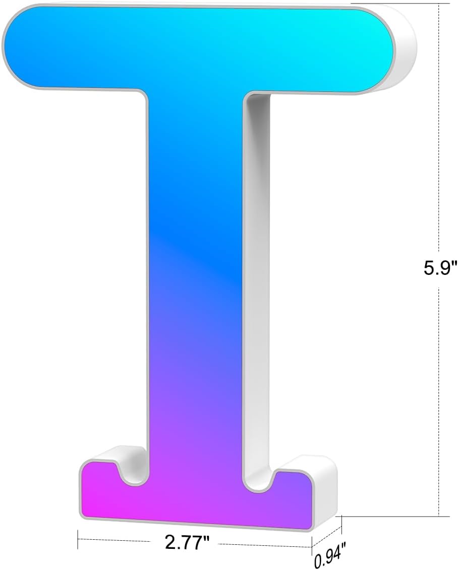 Light Up Letters Marquee Letter - Music Sync RGB Color Changing LED Lights Letter Logo Game Lights for Girls Women Party Birthday Christmas Valentine's Day Wall Desktop Decoration (MRGB-T)