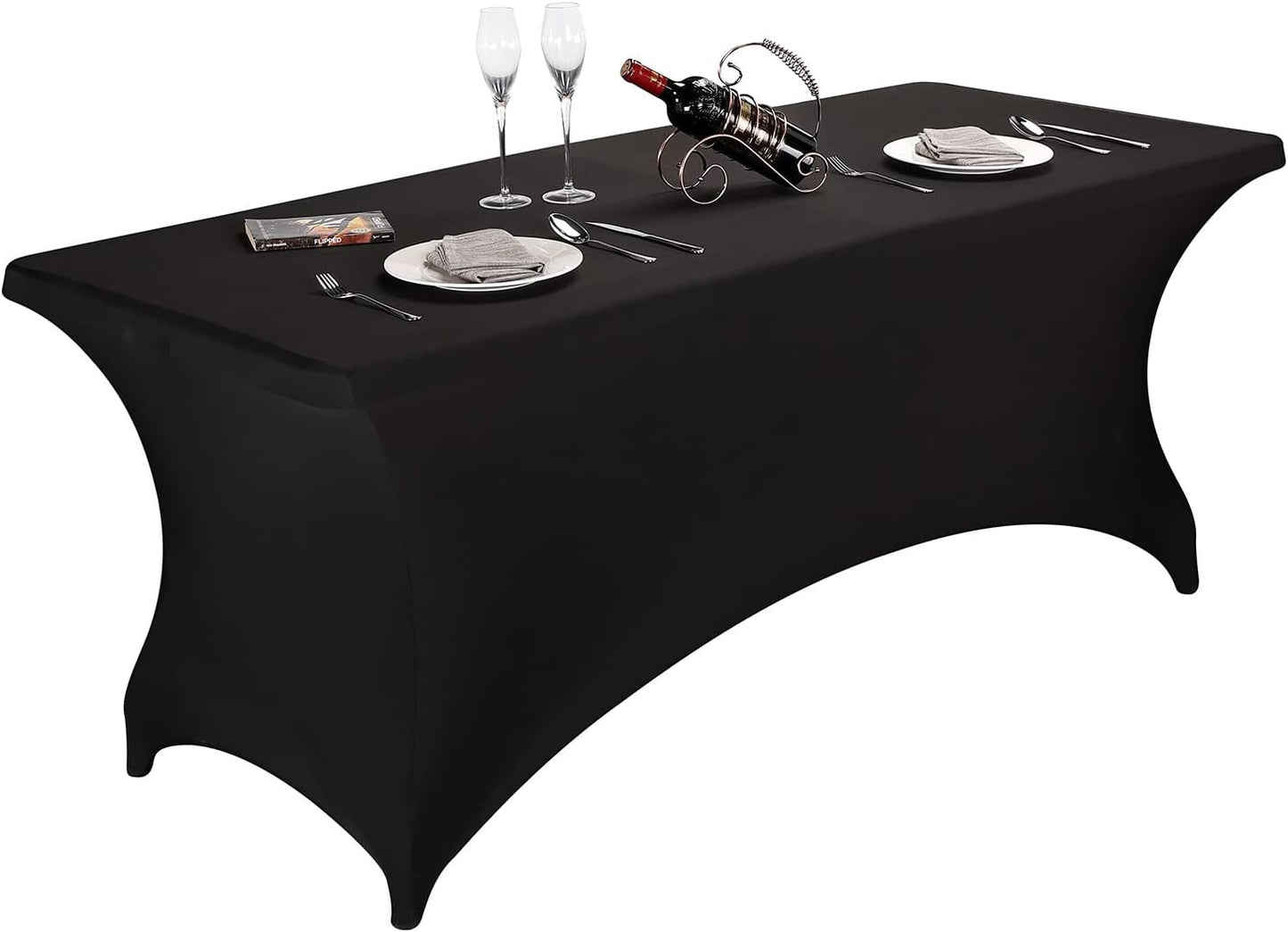 LZY Spandex Fitted Stretch Table Cover for 6 ft or 4ft or 8ft Folding Table, Rectangular Cocktail Tablecloth, Perfect for Party or Banquet (6FT Black)