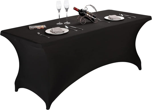 LZY Spandex Fitted Stretch Table Cover for 6 ft or 4ft or 8ft Folding Table, Rectangular Cocktail Tablecloth, Perfect for Party or Banquet (6FT Black)