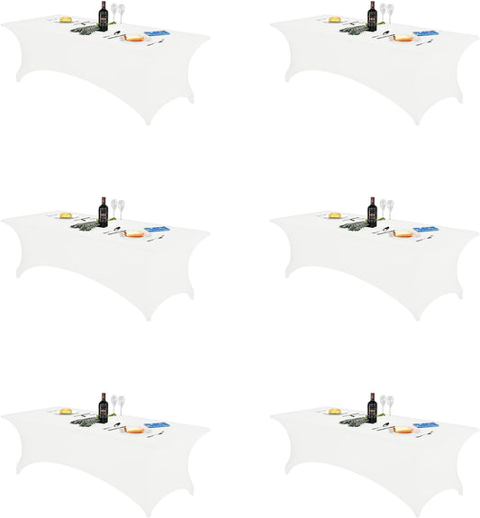 FORLIFE 6Pack Spandex Table Covers 8ft，Fitted Tablecloth for 8ft Rectangular Tables, Stretch Patio Table Covers, Universal Spandex Table Cover for Wedding, Banquet, Party - White