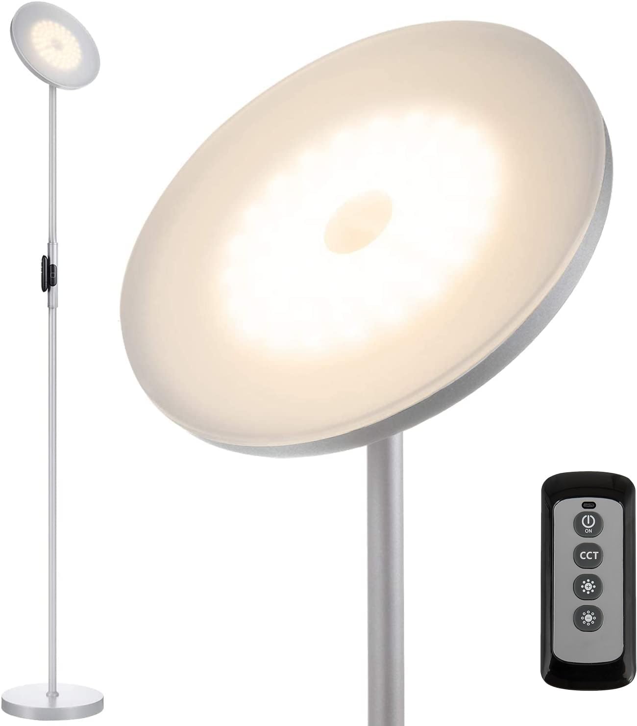 JOOFO Floor Lamp,30W/2400LM Sky LED Modern Torchiere 3 Color Temperatures Super Bright Floor Lamps-Tall Standing Pole Light with Remote & Touch Control for Living Room,Bed Room,Office（Platinum Silver）