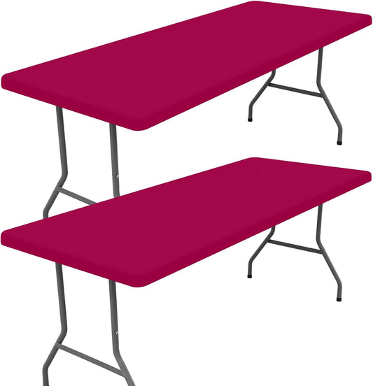 Spandex 6 Foot Rectangle Table Cloth 2 Pack, Elastic Fitted Tablecloths for Picnic, Stretch Washable Patio Table Cover for Outdoor, Camping, Banquet and Parties (Fuchsia, 30"x72")