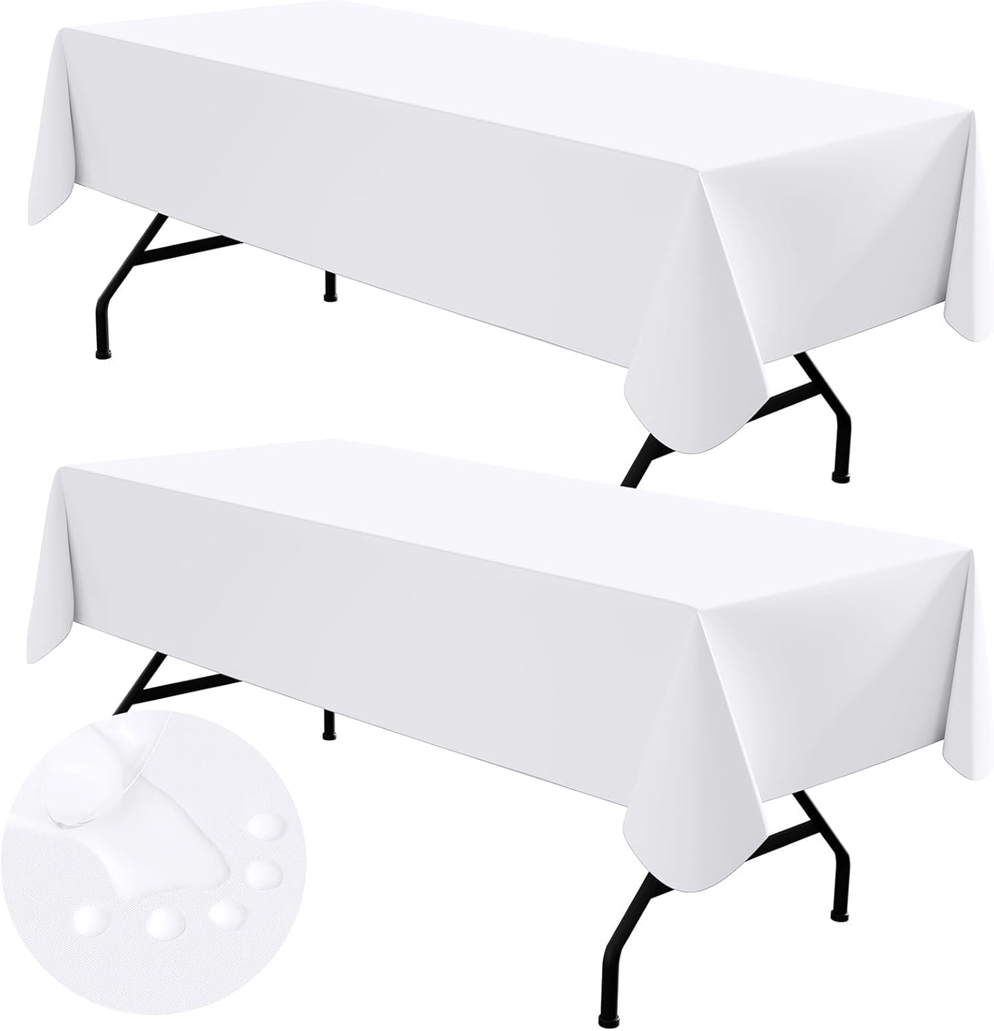 homing 2 Pack Rectangle Vinyl Tablecloth, Waterproof Spillproof Plastic Flannel Backed Table Cloth, Wipe Clean Table Cover for Dining, Buffet Parties and Camping (White, 60" x 102")