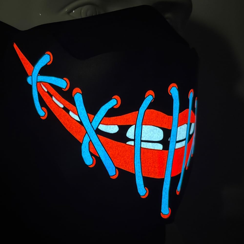 LED Halloween Mask Sound Reactive Light Up Mask Scary Masks for Costumes Cosplay,Music Party,Rave Events, EDC