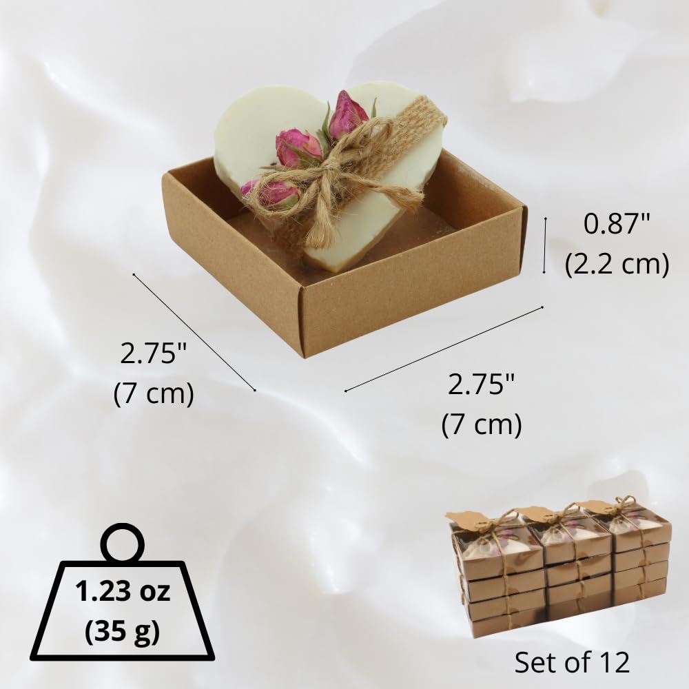 Heart Shaped Soap Favors, 12 Set, Handmade Soaps with Blank Tags for Wedding, Baby Shower, Bridal Events