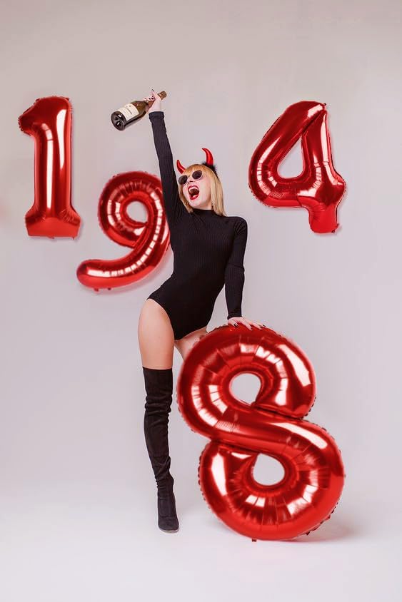 40 Inch Red 1 Balloon for First Birthday, Red One 1st Number Balloon Birthday Decorations for Red Party Supplies, Number 1 Balloon