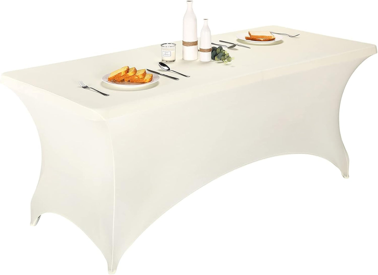 FORLIFE 2Pack Spandex Table Covers，Fitted Tablecloth for Rectangular Tables, Stretch Patio Table Covers, Universal Spandex Table Cover for Wedding, Banquet, Party (6ft, Ivory)