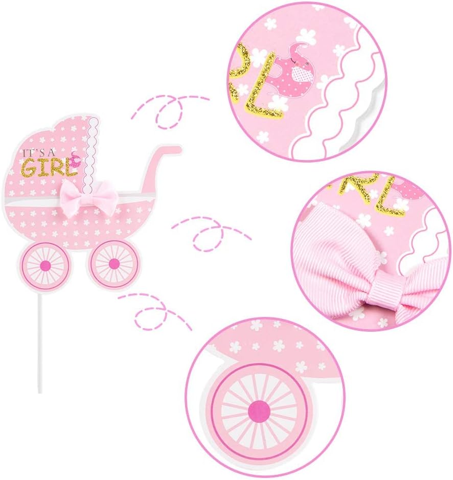 SUNBEAUTY 20 Pcs Girl Baby Shower Photo Booth Props Pink and Gold Lovely Photobooth Props with Sticks for Baby Shower Accessories Newborn Girl Gift Party Supplies