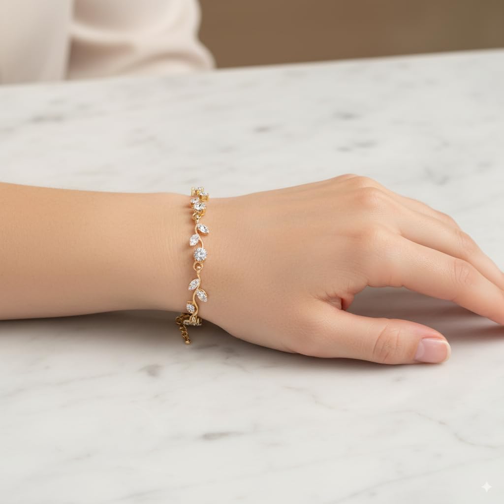 Elegant Bridal Jewelry Sets for Wedding Bride Leaf Shape Cubic Zirconia Necklace Earrings Bracelet Set Prom Costume Accessories