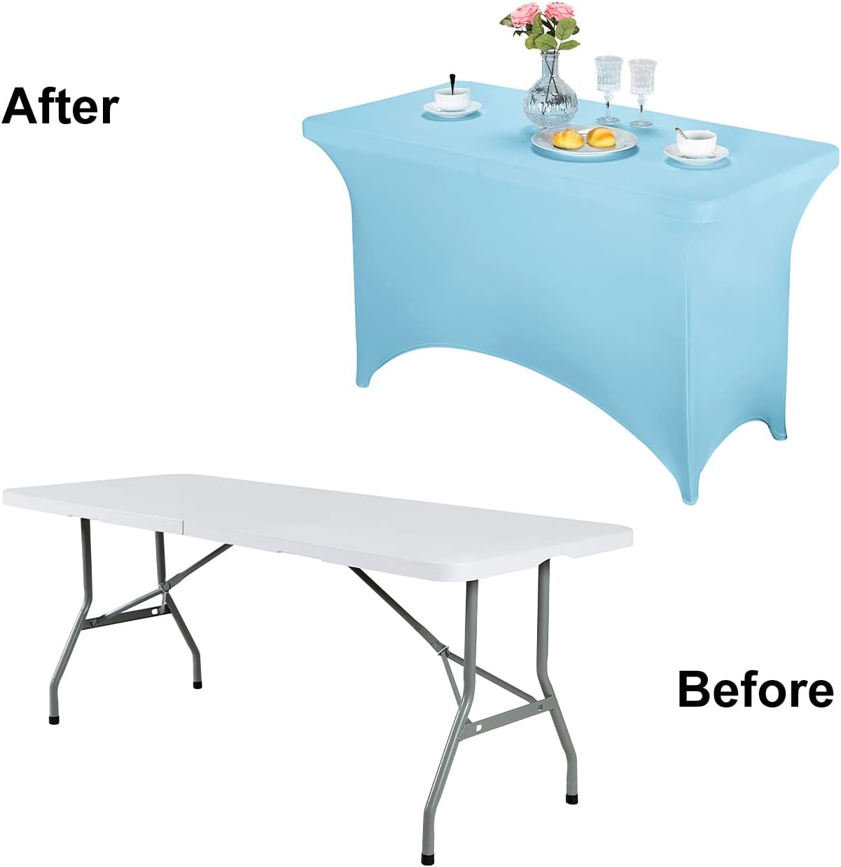 FORLIFE Spandex Table Covers，Fitted Tablecloth for Rectangular Tables, Stretch Patio Table Covers, Universal Spandex Table Cover for Wedding, Banquet, Party (4ft, Blue Mist)