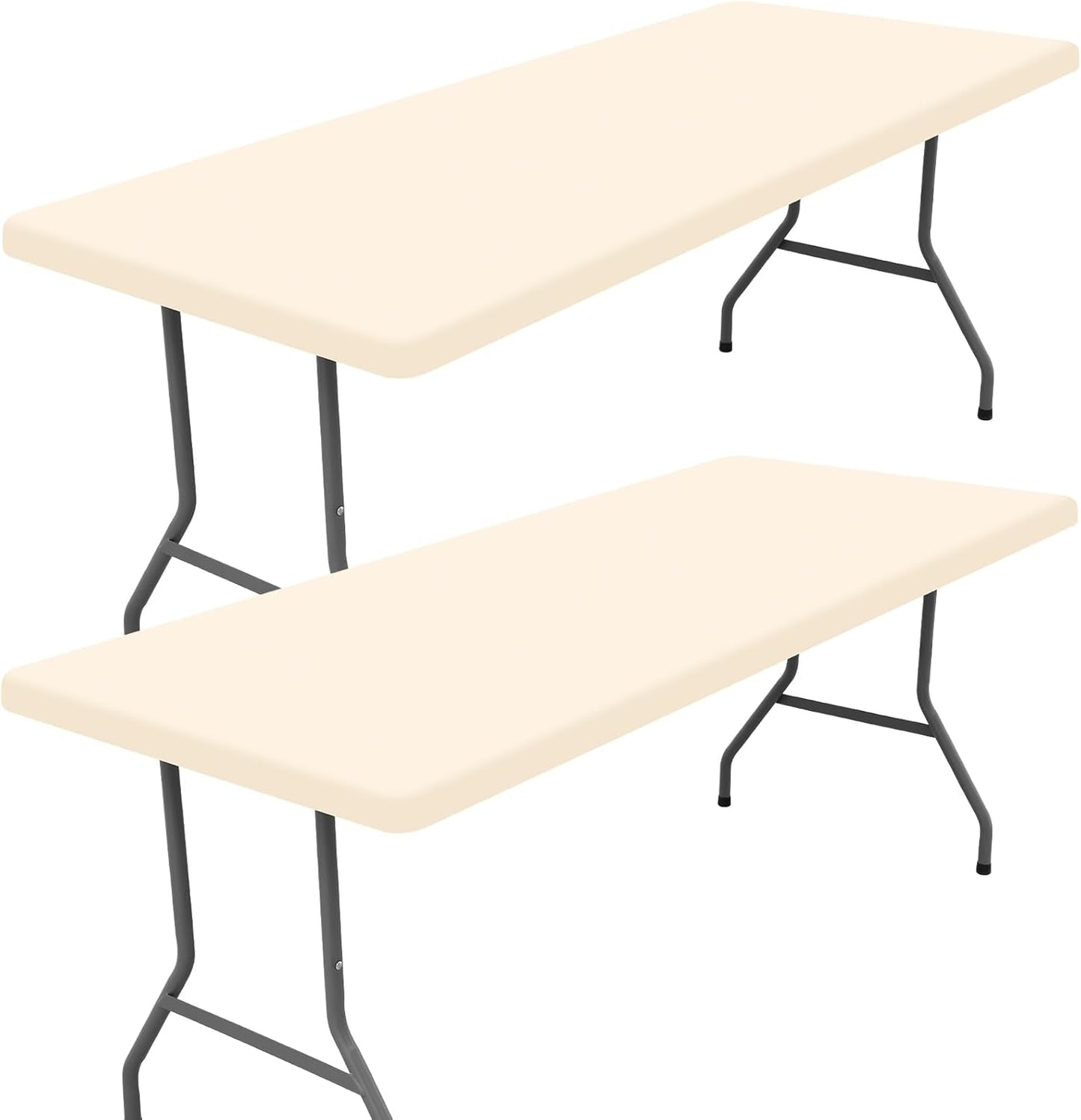 Spandex 5 Foot Rectangle Table Cloth 2 Pack, Elastic Fitted Tablecloths for Picnic, Stretch Washable Patio Table Cover for Outdoor, Camping, Banquet and Parties (Champagne, 30"x60")