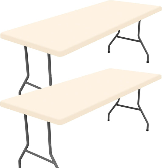 Spandex 5 Foot Rectangle Table Cloth 2 Pack, Elastic Fitted Tablecloths for Picnic, Stretch Washable Patio Table Cover for Outdoor, Camping, Banquet and Parties (Champagne, 30"x60")