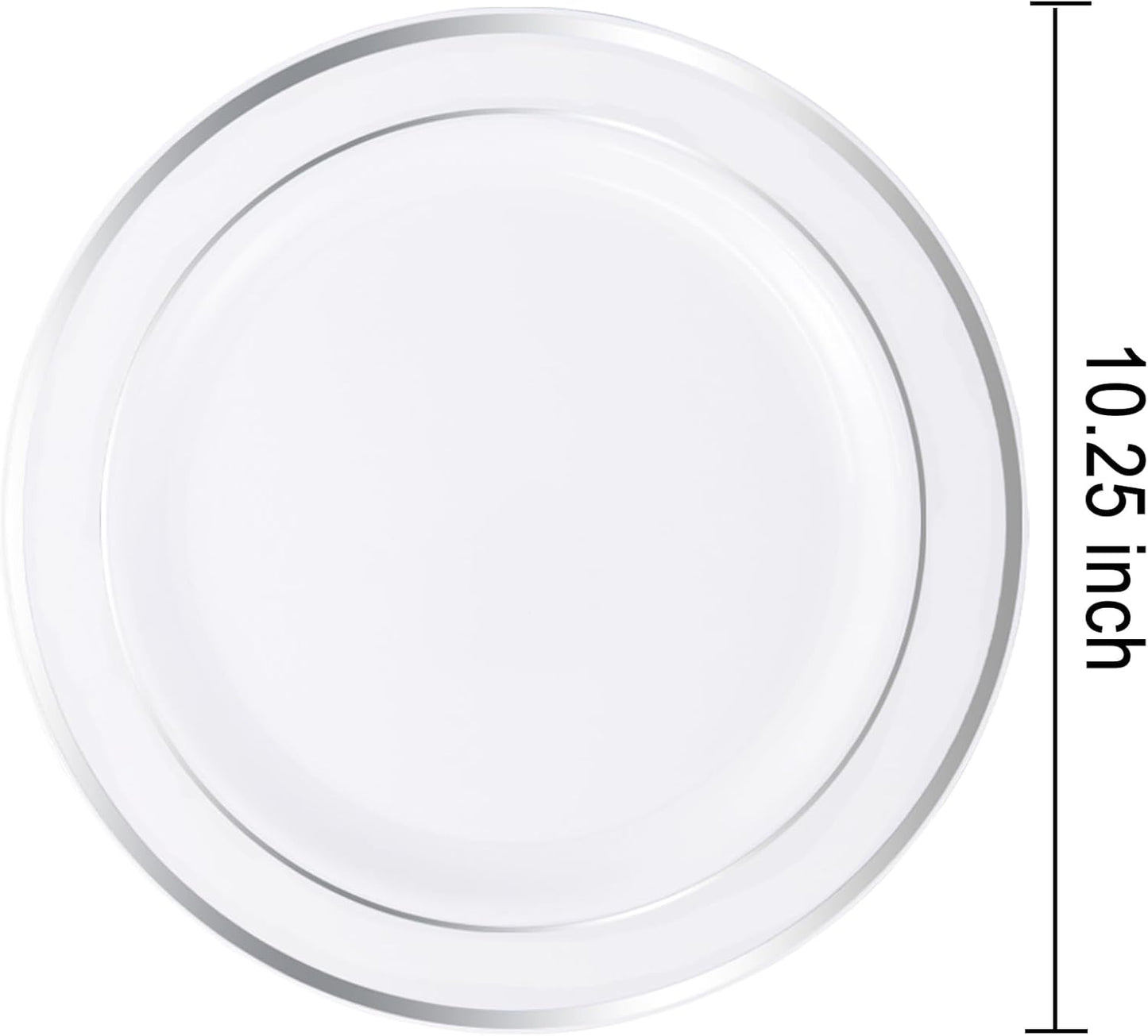 bUCLA 30PCS Silver Plastic Dinner Plates - Premium Heavy Duty 10.25inch Silver Disposable Party Plates, White and Silver Plastic Plates for Wedding & Christmas