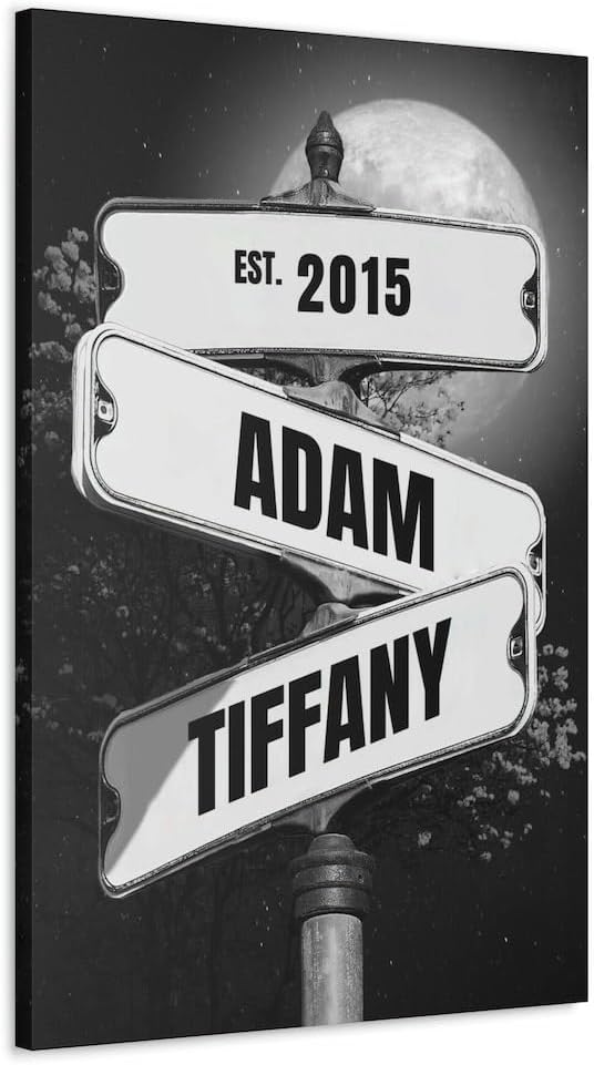Personalized Full Moon At Night Vintage Street Sign Poster Canvas, Wedding Gifts For Couple, Engagement Gift For Couple, Wedding Gift For Friend, Personalized Name Sign