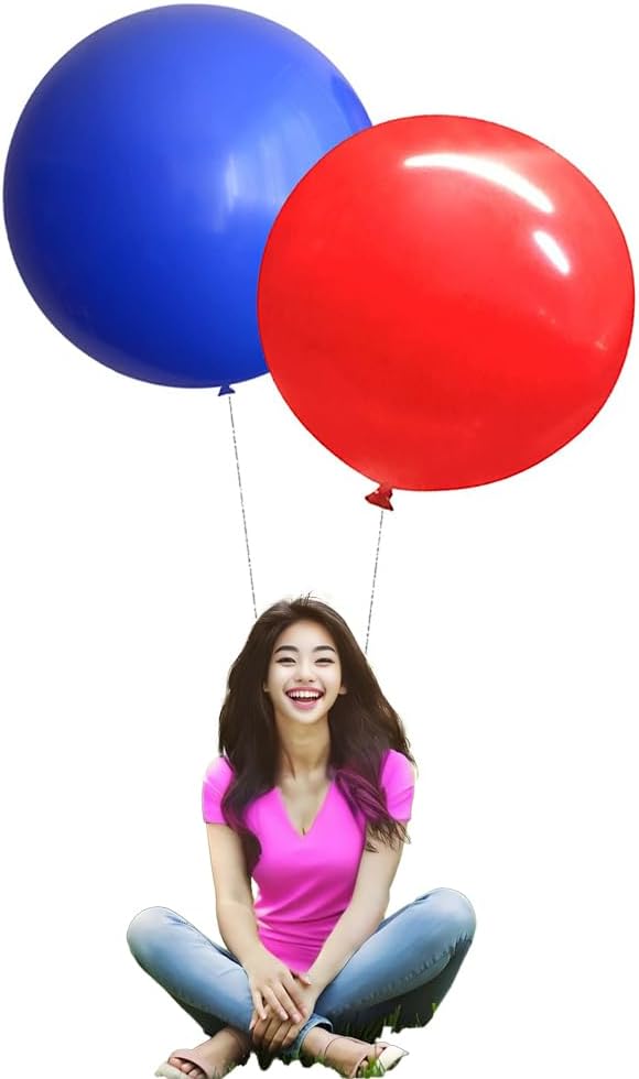 24 Inch Latex Round Balloons 10 Pack Red and Royal Blue Thick Giant Balloons for Photo Shoot Wedding Baby Shower Birthday Party Decorations by IN-JOOYAA