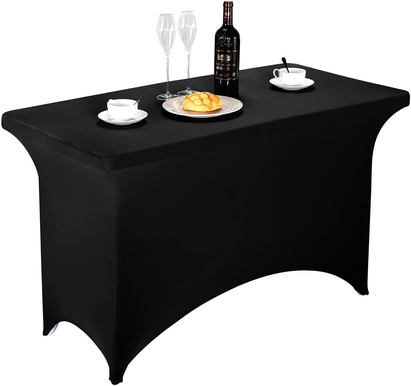FORLIFE 2Pack Spandex Table Covers，Fitted Tablecloth for Rectangular Tables, Stretch Patio Table Covers, Universal Spandex Table Cover for Wedding, Banquet, Party (4ft, Black)