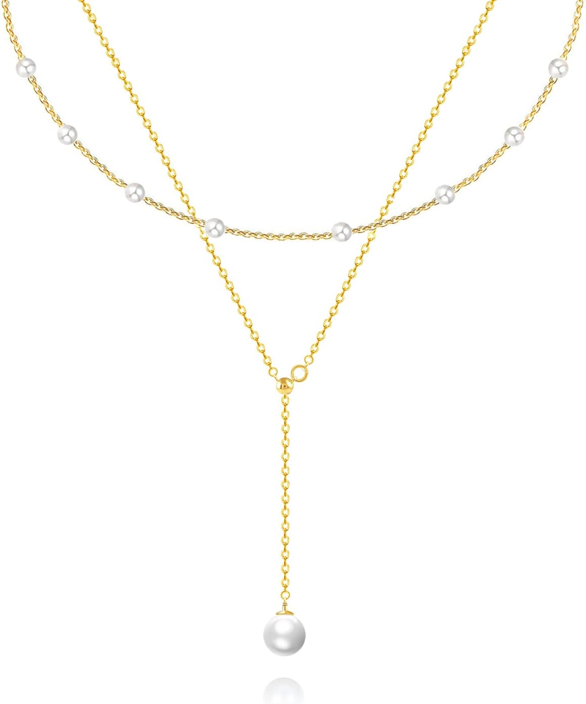 OGD Gold Pearl Necklaces Set for Women 14K Gold Plated Dainty Layered Pearl Cute Daisy Pearl Choker Gold Necklace Gifts for Women Gold Trendy Jewelry Gifts