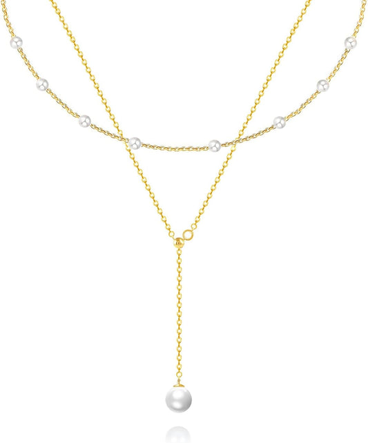 OGD Gold Pearl Necklaces Set for Women 14K Gold Plated Dainty Layered Pearl Cute Daisy Pearl Choker Gold Necklace Gifts for Women Gold Trendy Jewelry Gifts