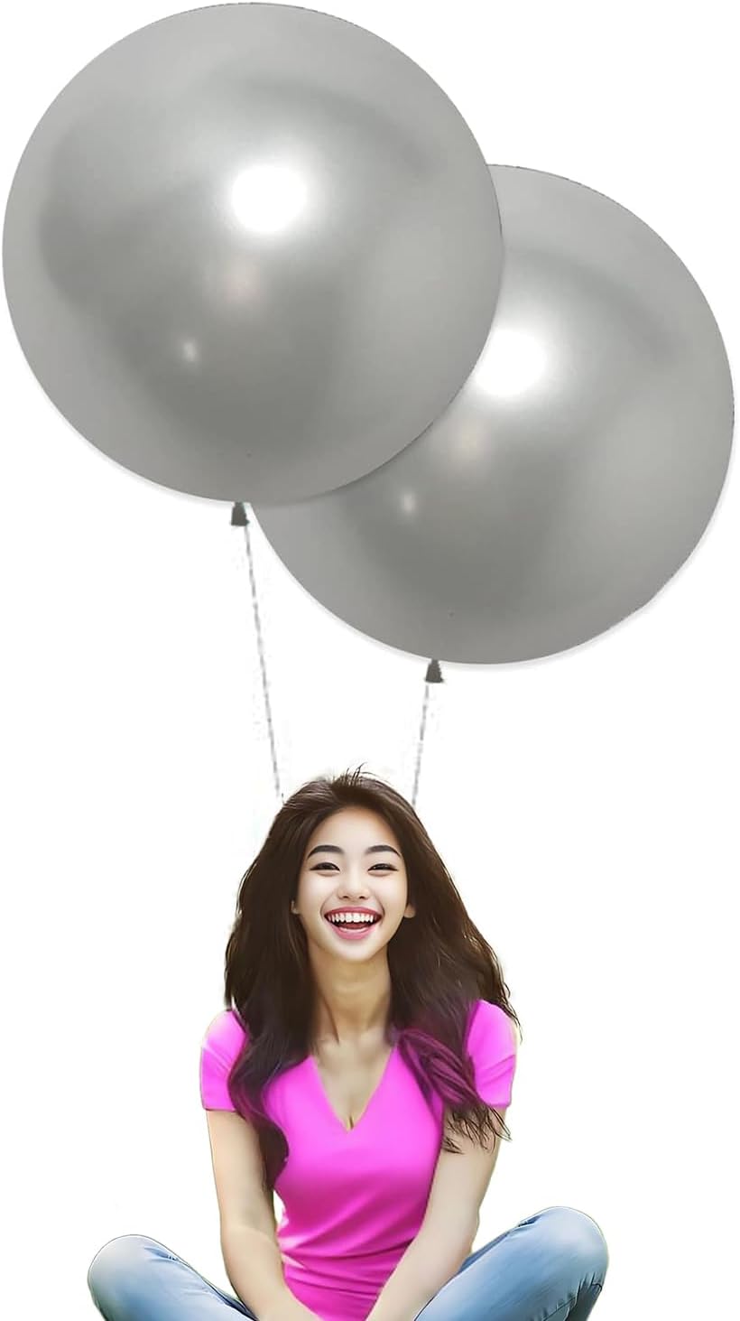 24 Inch Latex Round Balloons 10 Pack Silver Thick Giant Balloons for Photo Shoot Wedding Baby Shower Birthday Party Decorations by IN-JOOYAA