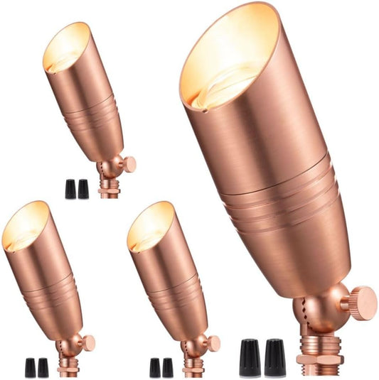 Gardenreet Brass Landscape Lighting - Low Voltage Spotlights Outdoor LED, 12V Wired Uplights, Waterproof Spot Lights, Copper for Outside Trees Without MR16 Bulb (4 Pack)