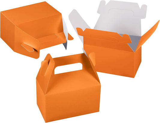 XAGLVV 24 Pack Orange Gable Boxes with Handles 6.2x3.5x3.5 Inch Paper Party Favor Gift Box for Halloween Party Favors Thanksgiving Fall Festivals Kids Birthdays