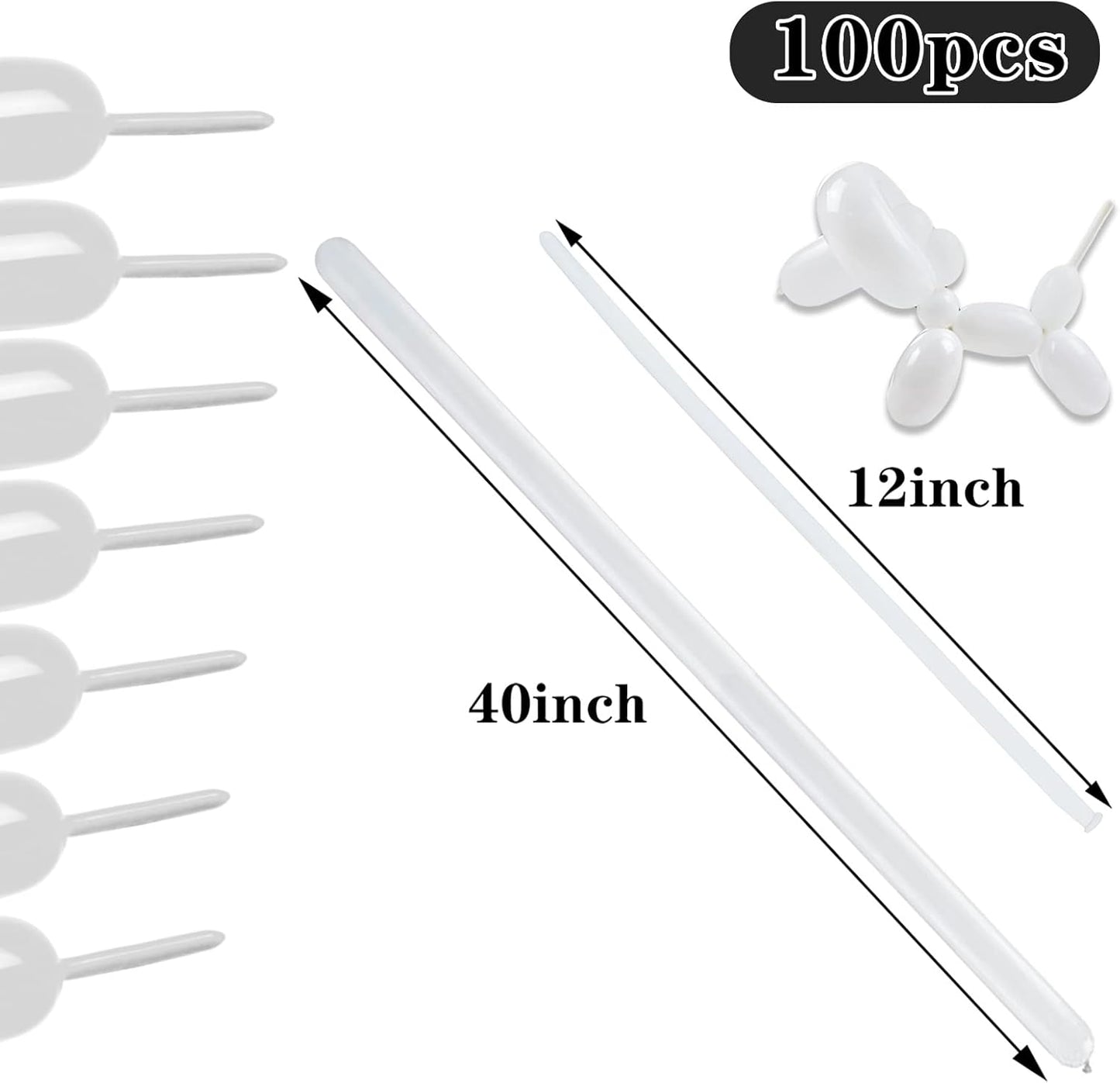 White 260 Long Balloons 100 Pack White Modeling Long Magic Balloons Thickening Latex Twisting DIY Animal Balloon for Birthday Wedding Christmas Festival Party Decoration (white balloon)