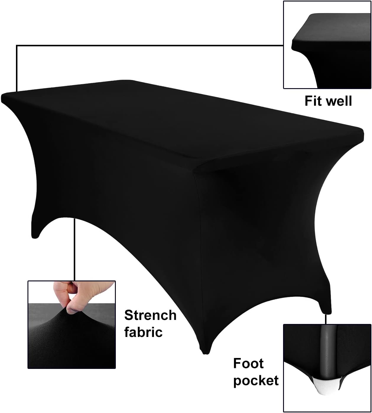 Spandex 6ft Waterproof Table Cover for Party,Wedding, Banquet, and Events(Black)