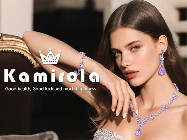 Kamirola Bridal Jewelry Set, Jewelry Set for Women, Necklace Dangle Earrings Bracelet Set, White Gold Plated (TR76)