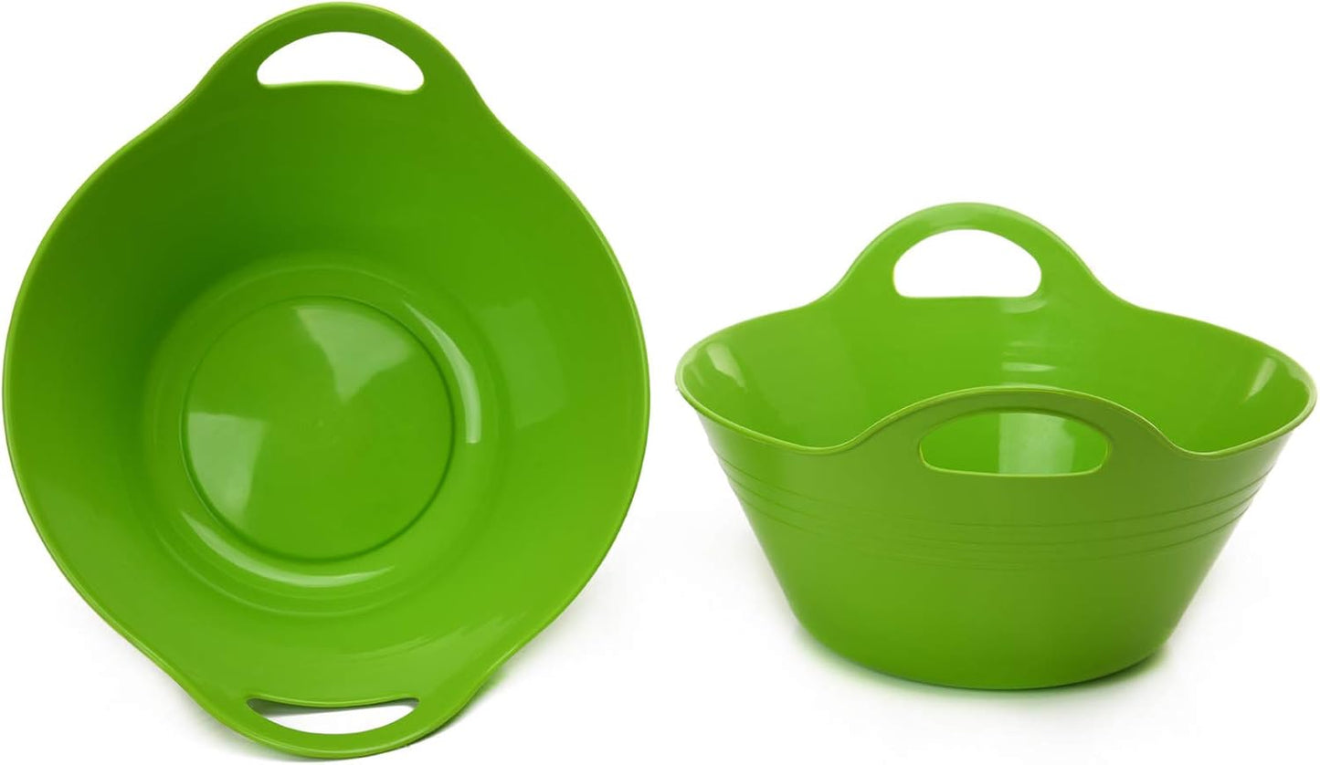Mintra Home Plastic Bowls with Handles (4.5L Large 2pk, Green)