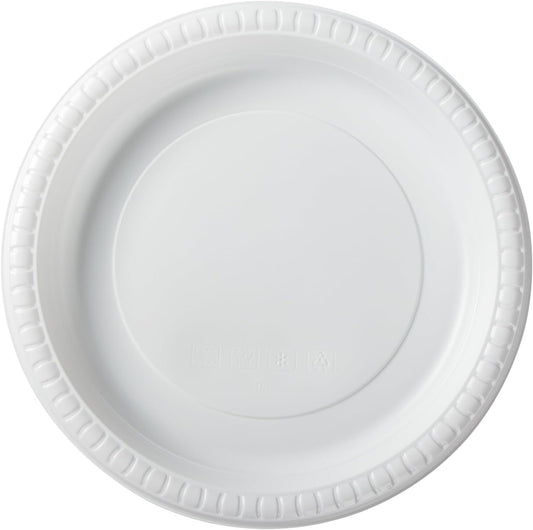 Plastic Plates Mineral Filled PP 9 Inch - 150 Pack Shrink Wrap BPA Free Dinner Trays | Dishwasher Freezer & Microwave Safe | Reusable & Disposable Plate for Party Bulk Events | Restaurant White