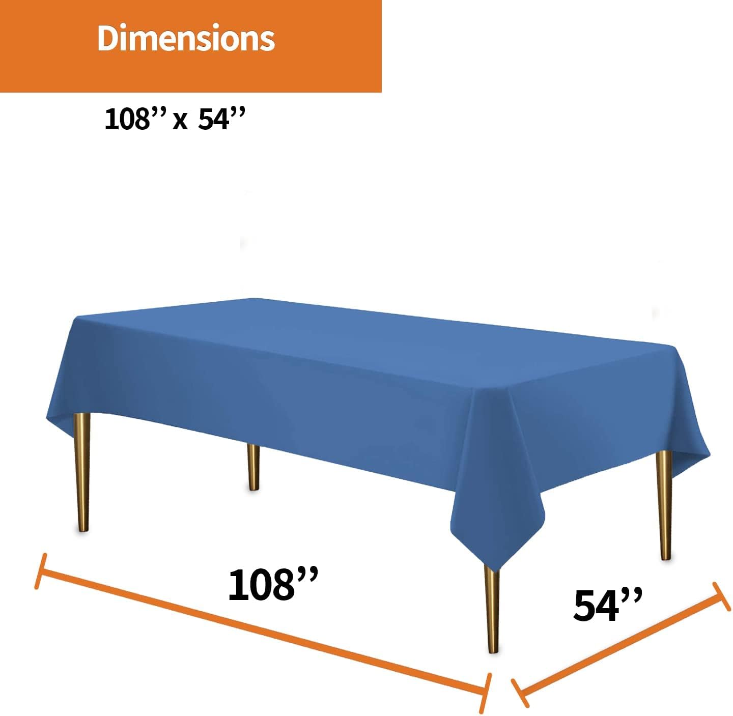 Blue Disposable Plastic Tablecloth for Rectangle Tables (48 Pack) Premium Decorative Table Cloths for Parties, Events & Weddings, Indoors & Outdoors, 54 x 108 inches