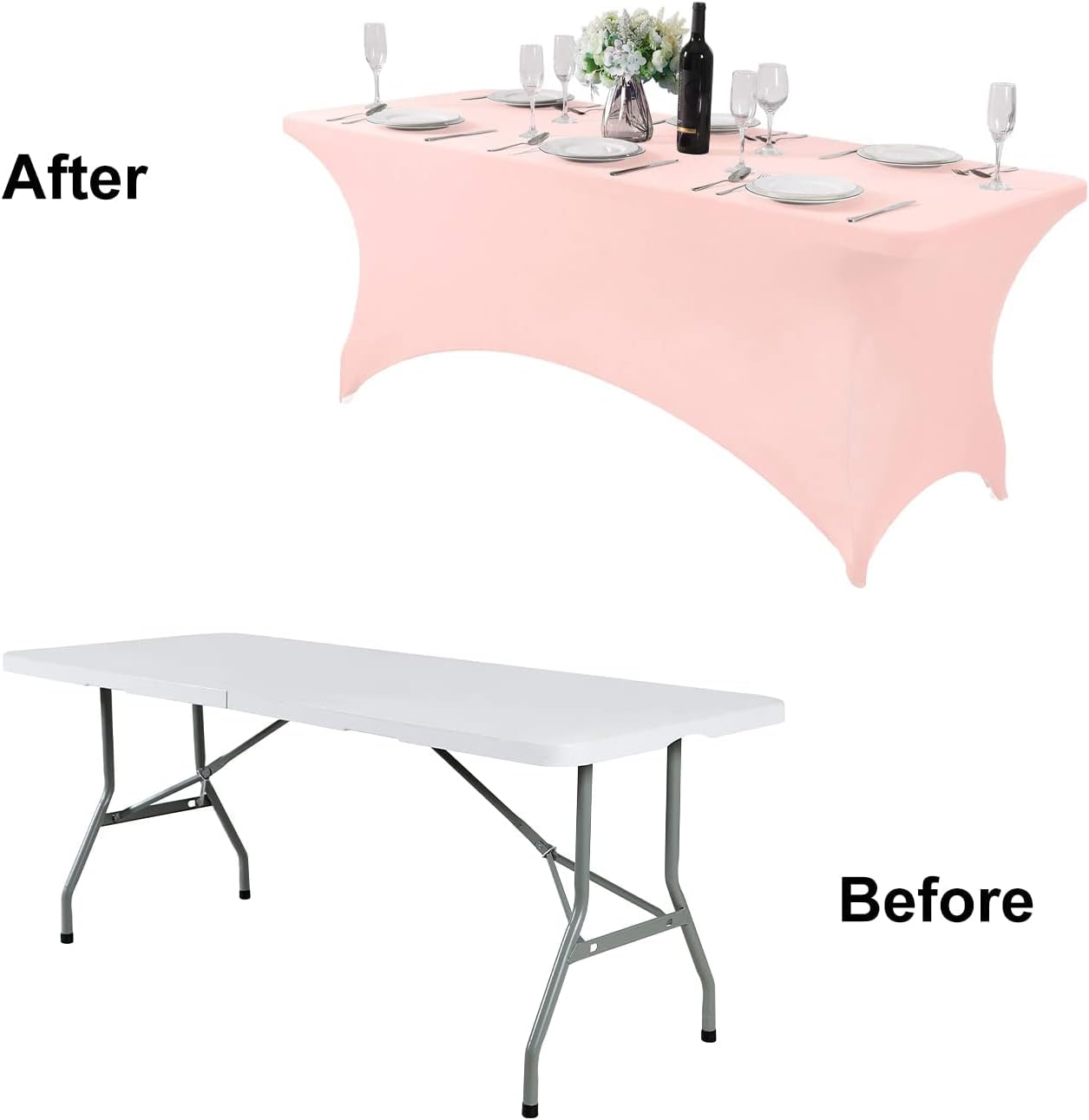 FORLIFE 4Pack Spandex Table Covers，Fitted Tablecloth for Rectangular Tables, Stretch Patio Table Covers, Universal Spandex Table Cover for Wedding, Banquet, Party (8ft, BlushPink)